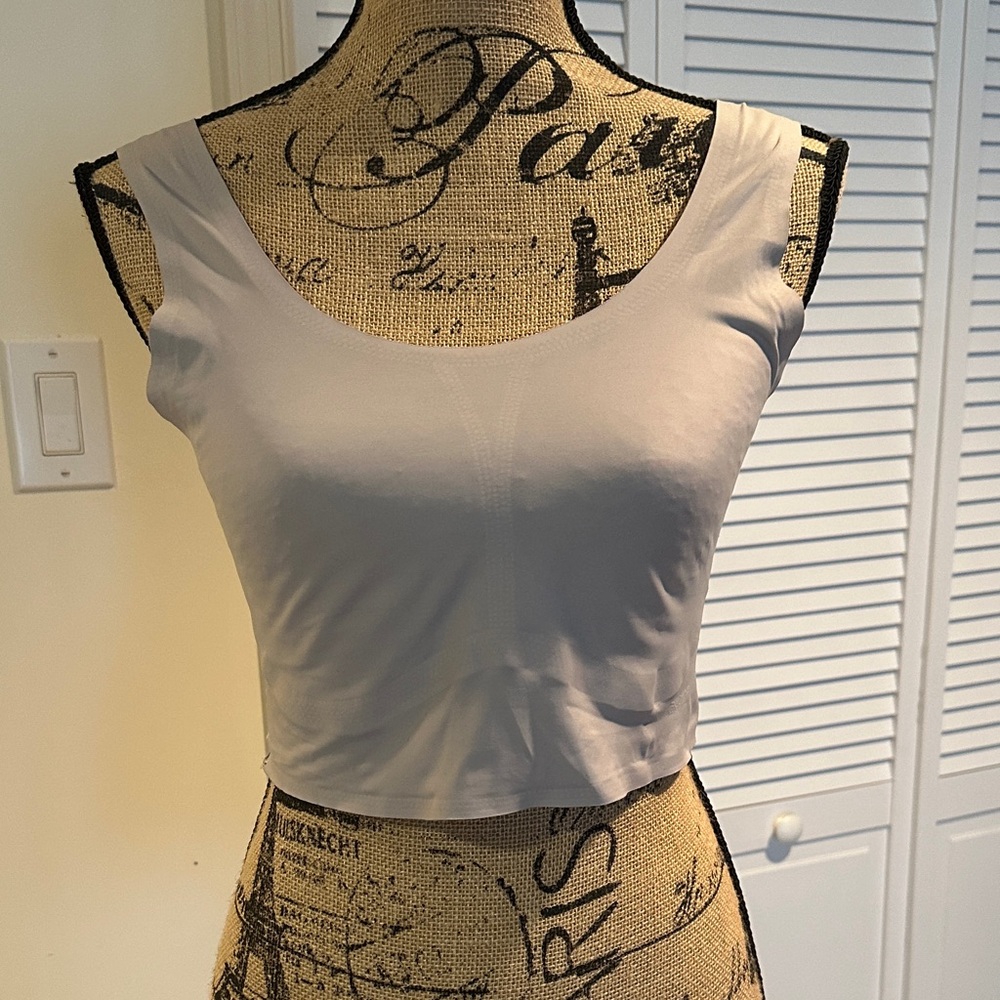 True & Co. light gray scoop neck crop tank